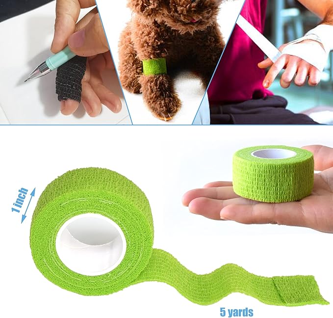 9 Pack 1" x 5 Yards Self Adhesive Bandage Wrap Self Stick Wrap for Ankle, Wrist, Finger, Sports, Breathable Cohesive Vet Tape for Pets (Grass Green)