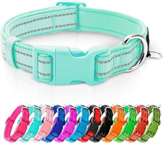 azuza Reflective Dog Collar,Soft Neoprene Padded Pet Collar with ID Tag Ring,Adjustable for Puppy and Small Dogs,Teal,XS