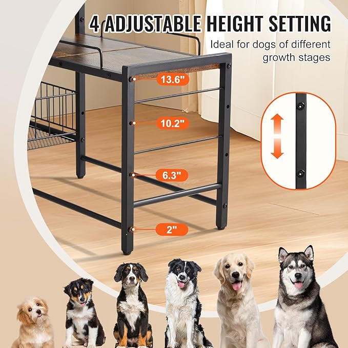 VEVOR Pet Feeding Station with Storage, Elevated Dog Bowls, Raised Dog Bowl Stand, Dog Food Storage and Feeder Station with Storage Shelves, Pet Toy Storage Organizer, for Large Medium Small Dogs