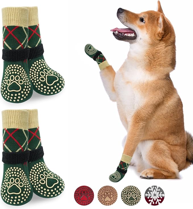 BEAUTYZOO Non Slip Dog Socks to Prevent Licking Paws -Dog Boots & Paw Protectors with Grippers on Hardwood Floors, Dogs Shoes for Hot/Cold Pavement Small Medium Large Senior Dogs Booties