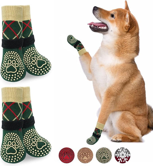 BEAUTYZOO Non Slip Dog Socks to Prevent Licking Paws -Dog Boots & Paw Protectors with Grippers on Hardwood Floors, Dogs Shoes for Hot/Cold Pavement Small Medium Large Senior Dogs Booties