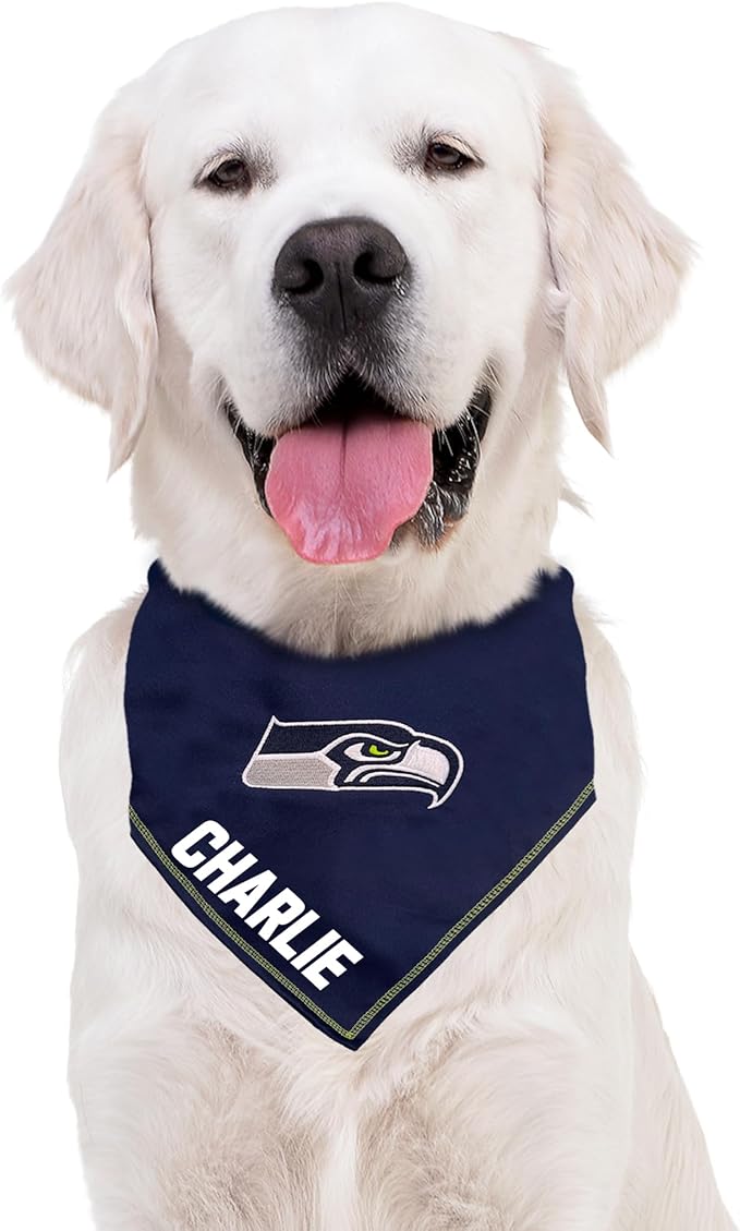 NFL Seattle Seahawks Personalized Tie Bandana for Dogs & Cats, Size Small/Medium. Custom Dog Cat Scarf Bib for Pet. Ultimate Game-Day & Party Customizable Bandana