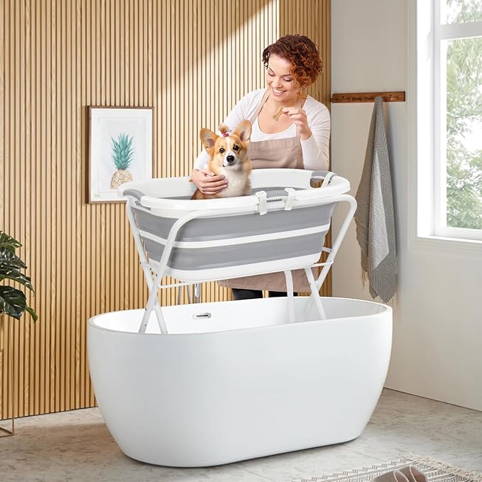 Beberoad 2 in 1 Dog Bath Tub Dog Washing Station for Bathing and Grooming, Elevated Collapsible Foldable Portable Shower Bathtub for Small Dogs Cats Pet, Indoor and Outdoor