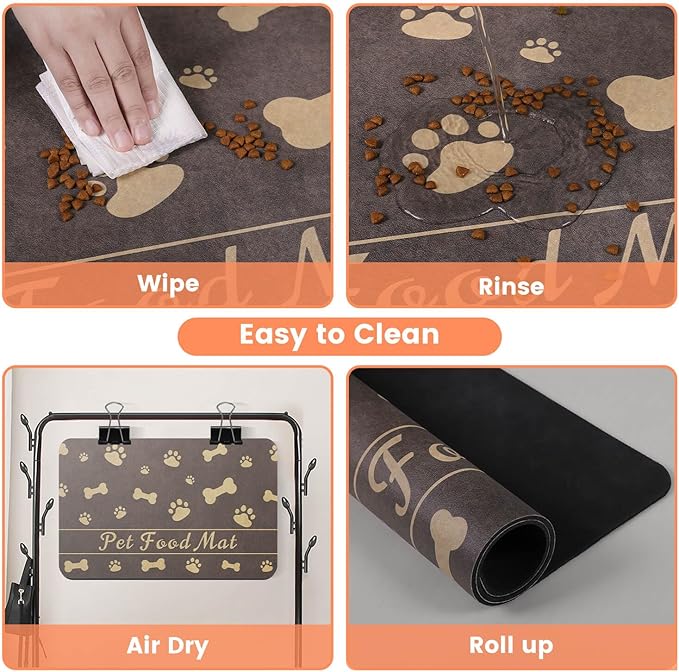 Pet Feeding Mat-Absorbent Pet Placemat for Food and Water Bowl, with Waterproof Rubber Backing, Quick Dry Water Dispenser Mat for Dog and Cat (27"x17", Brown)