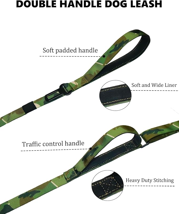 Hotsky Heavy Duty Dog Leash,4.5-6 FT Adjustable Durable Nylon Seatbelt Lead with Two Padded Traffic Handle and Carabiner for Large Medium and Small Breed Dogs,Camo