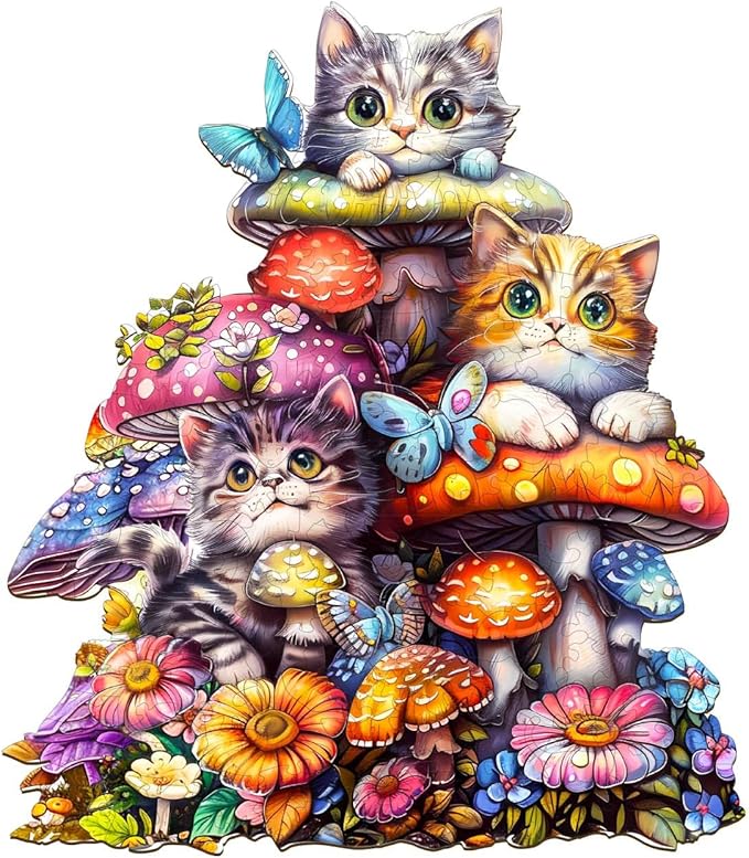 KAAYEE Wooden Puzzles for Adults, Cat Family-2 230 Piece Unique Animal Shape Puzzle, Cat Wood Puzzle for Adults, Creative Gifts for Friends/Family, Home Decor(13.4 * 12in)