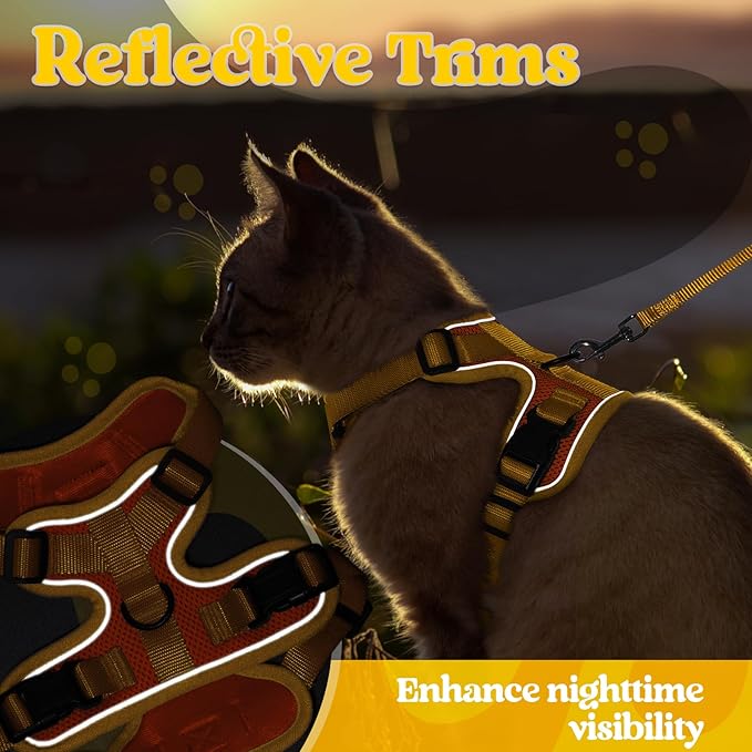 rabbitgoo Cat Harness and Leash Set, Escape Proof Soft Adjustable Vest Harnesses for Outdoor Walking, Easy Control Breathable Kitten Jacket with Reflective Strips, Orange & Yellow, S