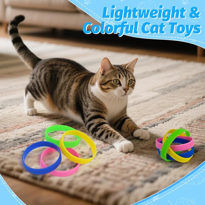 Cat Toys 24 PCS, Rubber Cat Chew Toy, Interactive Cat Toys to Kill Time, Colorful Bracelets Bands for Cat