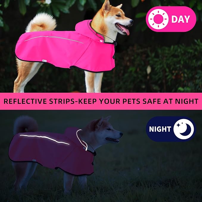 Mile High Life Dog Raincoat, Adjustable Waterproof Pet Rain Jacket, Reflective Hooded Poncho for Small Medium Large Dogs, Lightweight Breathable Pet Rain Coat (Hot Pink,M Chest 22"-28")