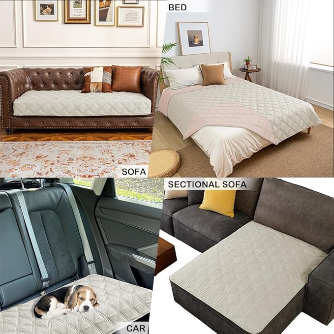 fuguitex Waterproof Dog Blanket Reversible for Small Dogs Resistant Leakproof Washable Couch Cushion Bed Protector Cover for Indoor Furniture Pet Friendly（82"*102",Baby Pink+Cream