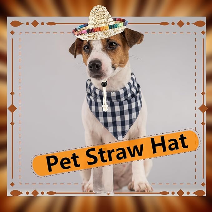 8 Pcs Pet Sombrero Hats Mini Sombrero Cap Cinco de Mayo Fiesta Hat Small Mexican Straw Hat for Puppy Dogs Cats Fiesta Party Decorations