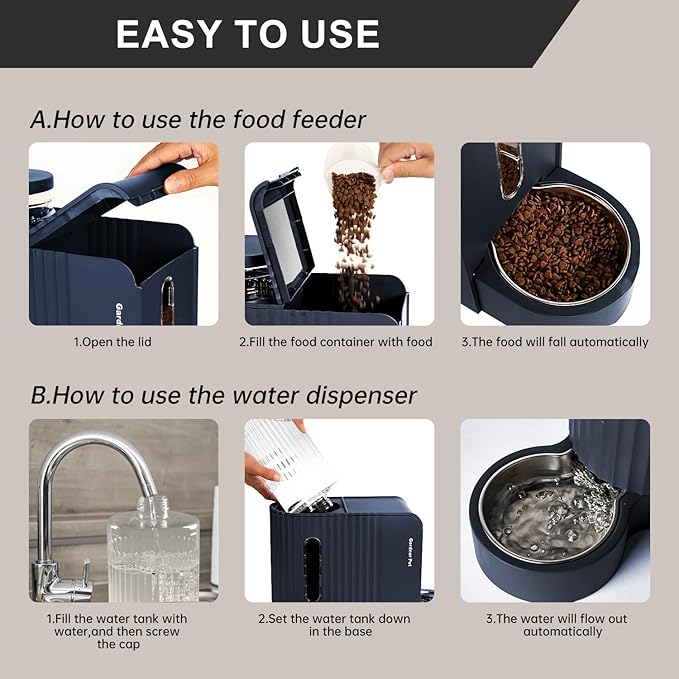 Gardner Pet Automatic Gravity Cat Food Feeder and Water Dispenser Stainless Steel Two-in-One Set Large Capacity Dispenser for Pets Dogs, Puppies, Kittens-(0.8 Gallons x 2)