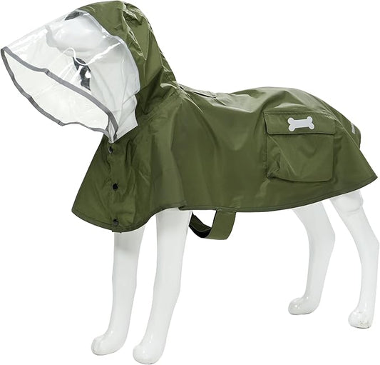 Waterproof Dog Raincoat, Adjustable Reflective Lightweight Pet Rain Clothes with Poncho Hood (Army Green, Medium)