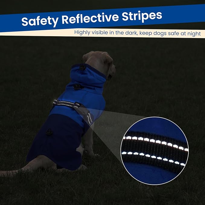 BRKURLEG Dog Raincoat Adjustable Dog Rain Jacket with Hood Dogs Waterproof Rainproof Jacket with Leash Hole Pet Poncho Rain Coat Poncho with Reflective Strip, Blue, S