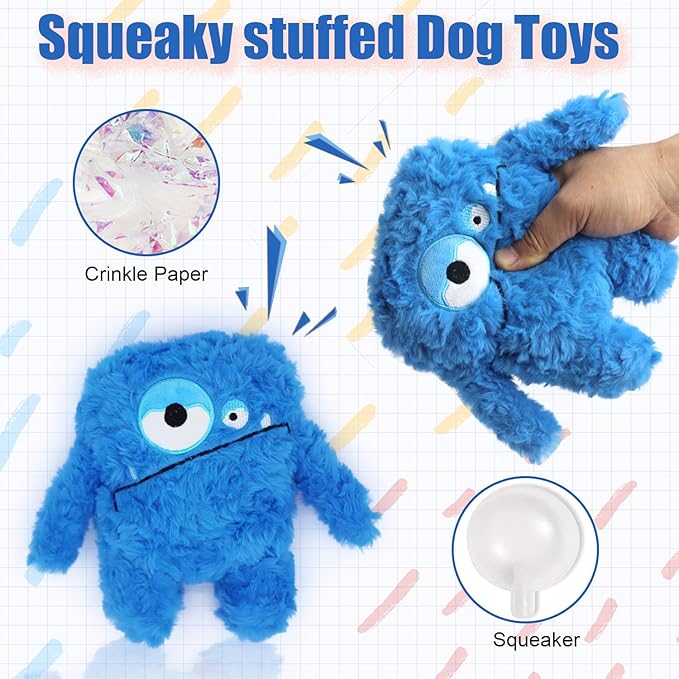 Plush Squeaky Dog Toy, Crinkle Stuffed Dog Toy Keep Them Busy Tug of War Birthday Dog Chew Toy for Small Medium Large Dogs (Blue)
