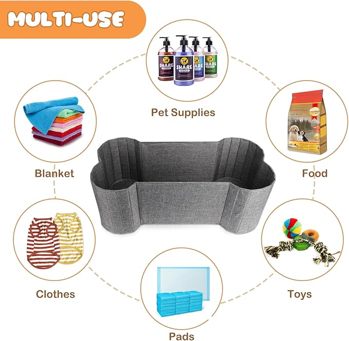 Lukeline Large Dog Toy Basket, Bone Shape Dog Toy Storage Box, Foldable Fabric Storage Bin for Pet toys and Pet Supplies, 26.4 * 12.6 * 9.5 Inches (1 Pack-Grey)