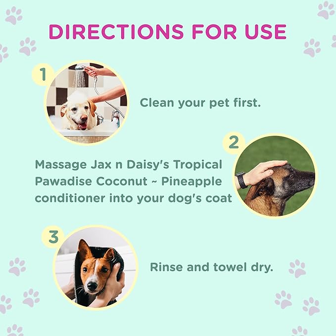 Jax n Daisy Tropical Pawadise Coconut Pineapple Dog Conditioner- Dog's Skin & Coat Conditioner for Grooming & Cleaning, Dog Bath Supplies with Light Tropical Scent of Coconut & Pineapple.