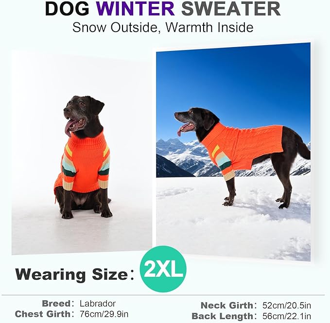 Dog Cold Sweater, Dog Sweaters Winter for Medium Dogs Girl Male, Turtleneck Warm Dogs Sweater Long Sleeve, Stretchy Christmas Doggie Sweaters Outdoor, Pet Knitwear Frenchie, Schnauzer(Orange M)