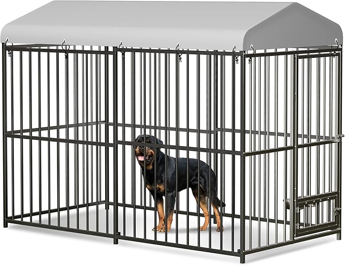 Metal Dog Kennel Outside,8x4x6 FT Heavy-Duty Outdoor Dog Cage with Roof and Lock,Covered Outside Kennel,for Medium and Large Dogs