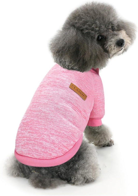 Idepet Pet Dog Classic Sweater, Fleece Coat for Small,Medium Dog,Warm Pet Dog Cat Clothes,Soft Puppy Customes 2 Color (S, Pink)