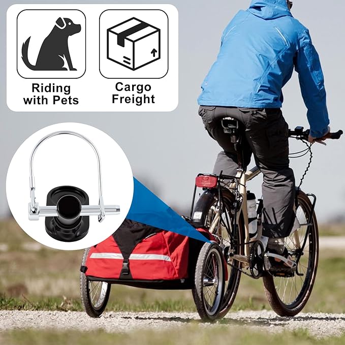 Bike Trailer Hitch, 12 mm Bike Trailer Hitch Connector with Locking Pin, Steel Bike Trailer Attachment Coupler, Glossy Bicycle Adapter for Luggage Dog Pet Cargo Trailer - 1 Set