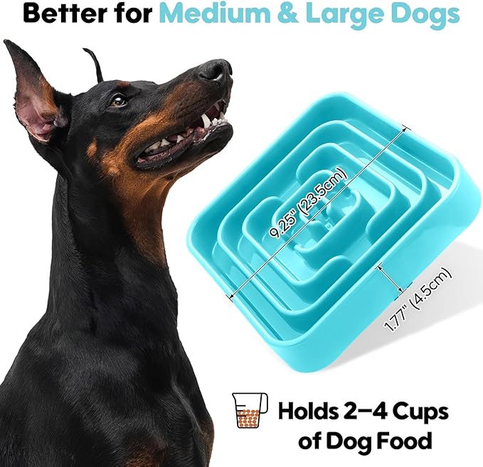 TOBYTO Slow Feeder Dog Bowls for Large Medium Breed, Anti-Choking Pet Slow Feeding Food Bowl, Non Slip Maze Puzzle Dog Feeder Bowl Prevent Bloating,Blue