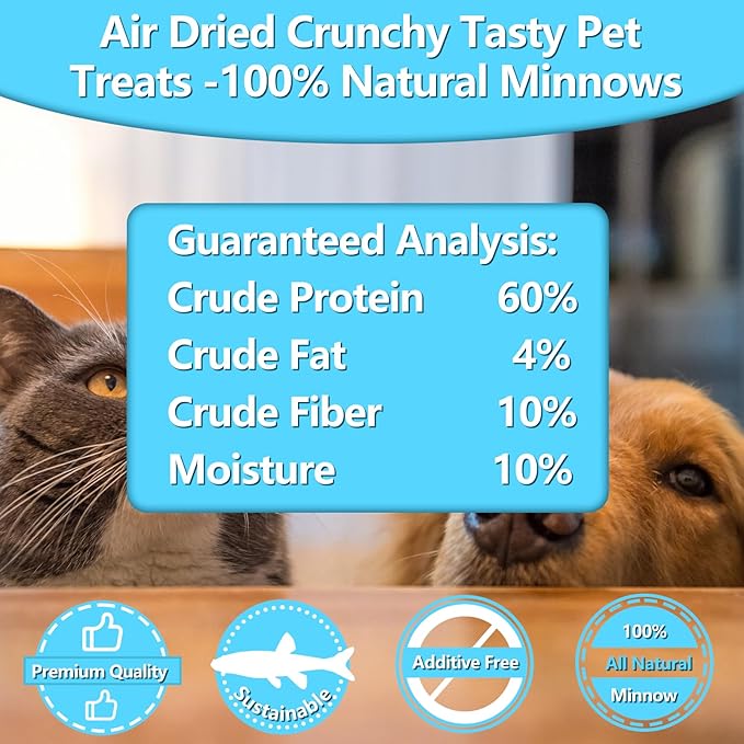 Minnows, 100% Natural Air Dried Minnows for Dog & Cat, Grain-Free, High-Protein, 100% Natural Premium Cat & Dog Treats 4.5 oz