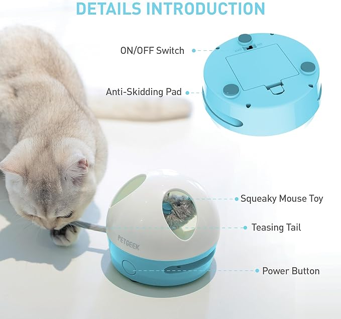 PETGEEK Hidey Mouse Electronic Interactive Cat Toy, Hide Mouse Cat Toy with Squeaky Mouse, Automatic Cat Toys with Catnip Filled Hidey Mouse, Cat Toys Interactive for Indoor Cats Play (Blue)