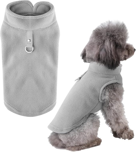 PETCARE Small Dog Sweater Cat Fleece Vest Soft Dog Jacket with Leash O-Ring Winter Warm Pet Pullover Coat Puppy Clothes for Small Dogs Cats Chihuahua Apparel Shih Tzu Costume, Grey
