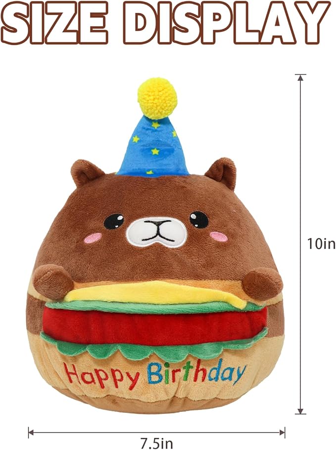 Hamburger Capybara Plush Stuffed Animal Capybara Plush Wear Birthday Hat Kawaii Stuffed Toys Soft Home Plushie Decoration Gifts for Boys Girls