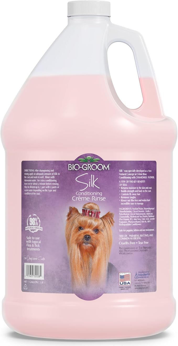 Bio-Groom Silk Creme Rinse Dog & Puppy Conditioner - Hair Detangler for Dogs, Moisturizes Skin & Coat, Removes Tangles & Frizz, Made in USA - 1 Gallon