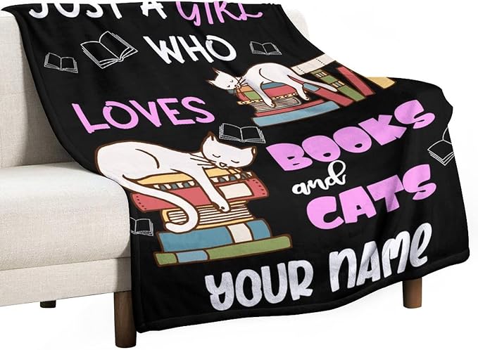 Personalized Cat Blanket Gifts with Name - 40"x50" Cute Throw Blanket for Adults Kids - Black Soft Plush Throws for Bed, Couch & Travel