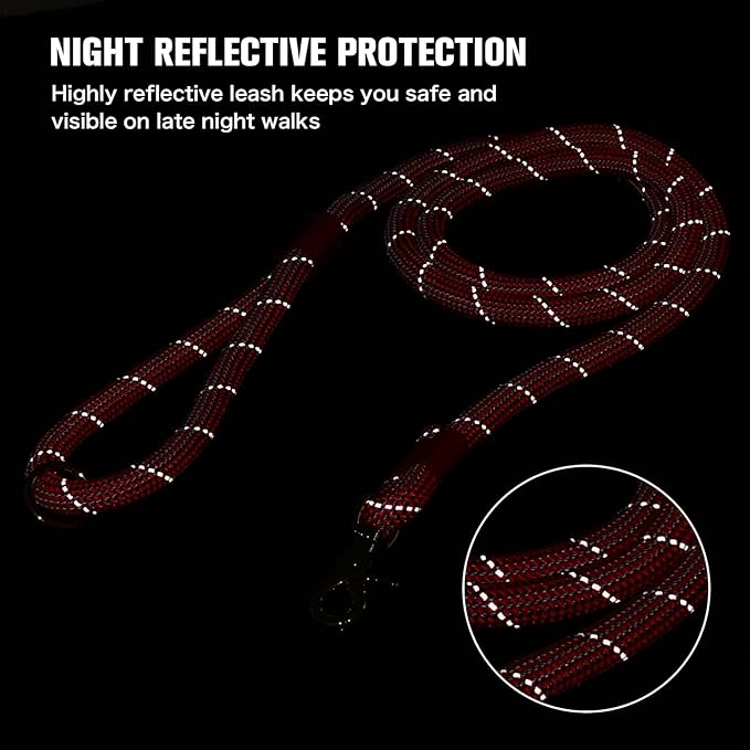 Nylon Rope Dog Leash Reflective, Handmade Braided Strong Dog Lead, Heavy Duty Rope Leash for Medium Large Dogs (5 FT - 3/5" Pink)