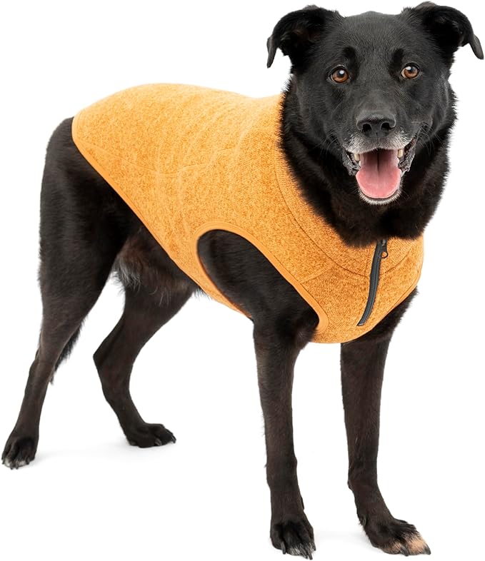 Kurgo Core Dog Sweater - Knit Dog Jacket with Fleece Lining, Zipper Opening for Harness, Adjustable Neck, Year-Round Sweater for Large Dogs (Orange, Large)