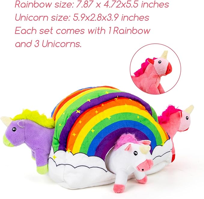 Hollypet Hide and Seek Squeaky Dog Toy, Designed Interactive Puzzle Plush Stuffed Puppy Toys, Unicorn