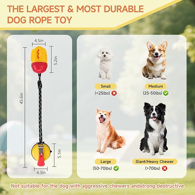 Interactive Dog Toys Tug of War,Dog Puzzle Toy Squeaky for Medium Small Breed Mental Stimulation,Indestructible Food Dispensing Dog Toy to Keep Busy,Red Yellow