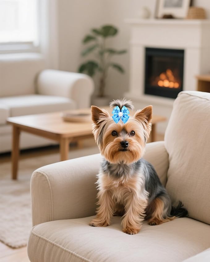 PET SHOW 20 Pack Winter Dog Hair Bows with Alligator Clips for Small Medium Dogs Snowflake Bowknot Hair Clips Cat Puppy Yorkshire Rhinestone Grooming Hair Accessories for Party Costumes