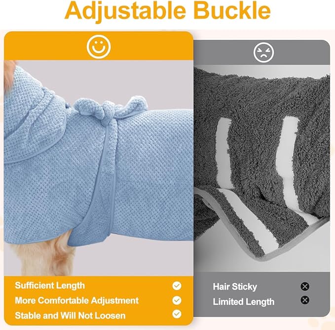 KOOGALSmall to Medium Size Dog Bathrobe, Quick Drying Super Absorbent Used for After Bathing, Warm Dog Towels, Adjustable Hoodies and Belts for Pet Dogs Bath Clothes Products(Blue Jacquard, L)