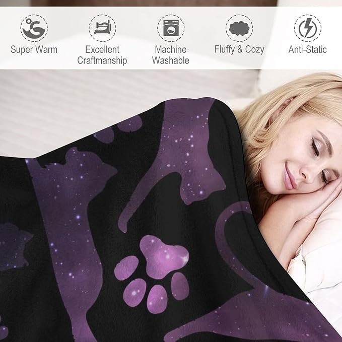 Cat Blanket Gifts - 60"x80" Cute Throw Blanket for Adults Kids - Black Soft Plush Throws for Bed, Couch & Travel
