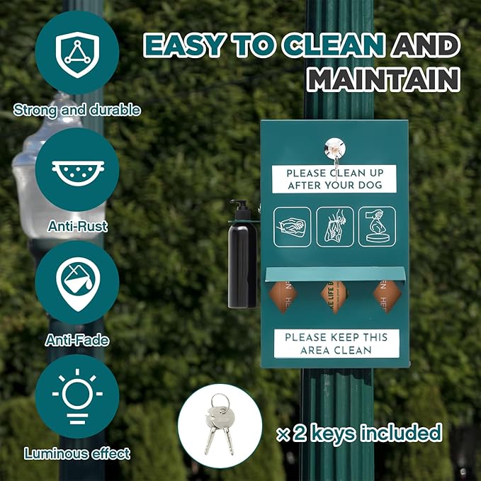 Abbylike 1 Set Outdoor Dog Bag Storage Dispenser with Bags and Hand Sanitizer Bottle Green Poop Station Wall Mounted Dog Waste Container for Pet Waste Wall Home Porch Lawn Yard Fence