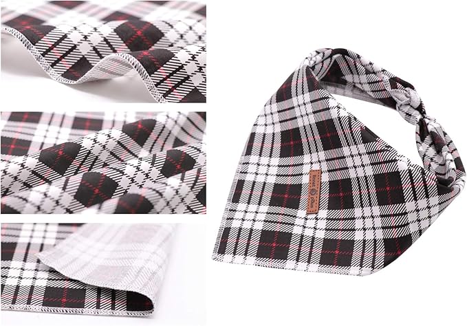 Lionet Paws Dog Bandana Washable Cotton Handkerchief Scarf Triangle Bandana for Small Medium Large Dogs Black Grid