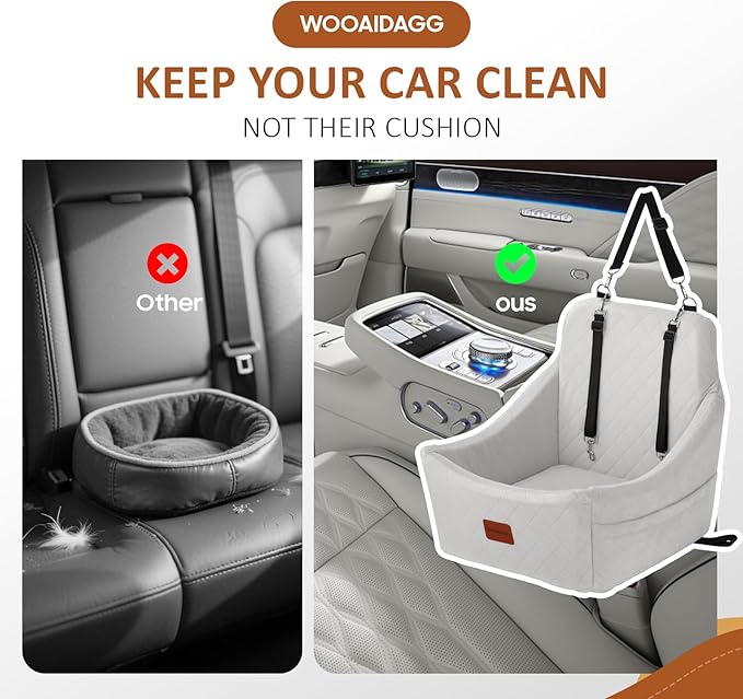 Dog Car Seat for Medium Sized Dog,Pet Travel Car Bed with Seat Belt Channle,Fully Detachable and Washable Car Dog Seat with Adjustable Straps,3 Straps Easy to Install (Beige)