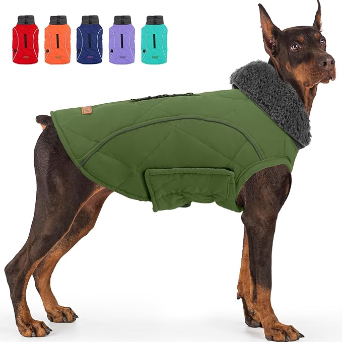 EMUST Dog Jackets for Winter, Cold Weather Coats for Dogs, Soft Winter Jackets for Medium Large Dogs, Pet Vest for Small Medium Large Dogs, Green, L