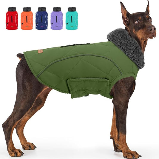 EMUST Dog Jackets for Winter, Cold Weather Coats for Dogs, Soft Winter Jackets for Medium Large Dogs, Pet Vest for Small Medium Large Dogs, Green, L
