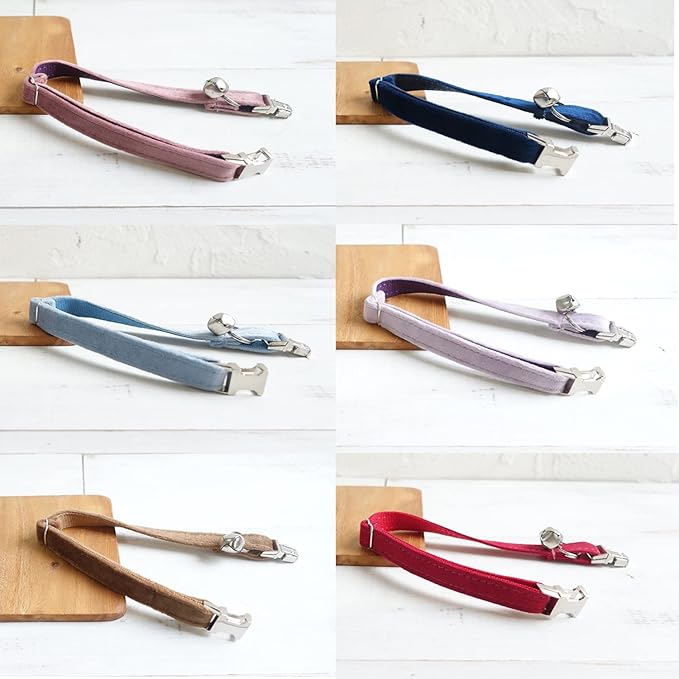 Personalized Cat Collar with Custom Name Plate with Bell, Adjustable Velvet Tough Nylon Cat ID Collars, Customize Engraved Metal Buckle Pet Name and Number