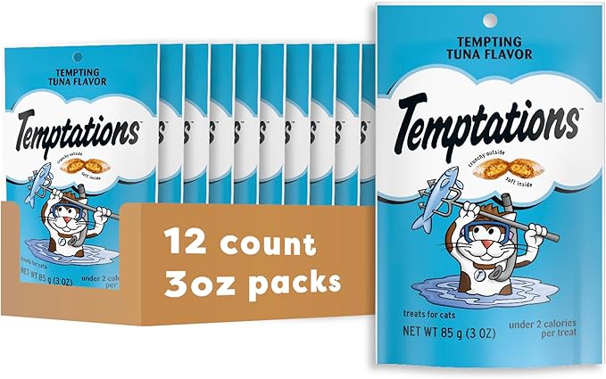 Temptations Classic Crunchy and Soft Cat Treats Tempting Tuna Flavor, 3 oz. Pouch (Pack of 12)