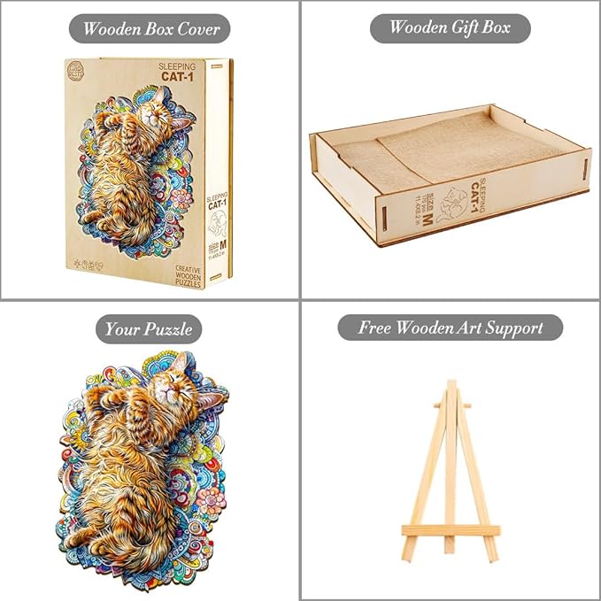 KAAYEE Wooden Puzzles for Adults, Sleeping Cat-1 240 Piece Unique Animal Shape Puzzle, Cat Wood Puzzle for Adults, Creative Gifts for Friends/Family, Home Decor(13.8 * 9.9in)