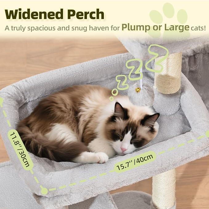 Taoqimiao Cat Tree, 32.2-Inch Cat Tower for Indoors Cats, Cat Condo with Large Cat Perch, Spacious Cat Cave, Scratching Posts for Small and Medium Cats, Light Gray MS043W