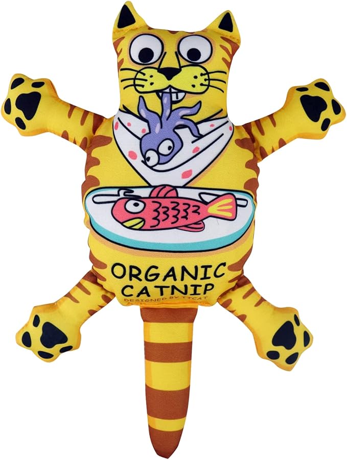 TTcat Organic Catnip Pillow for Indoor Cat and Kitten,Cat Crinkle Kicker Toy Chew Toy,Yellow