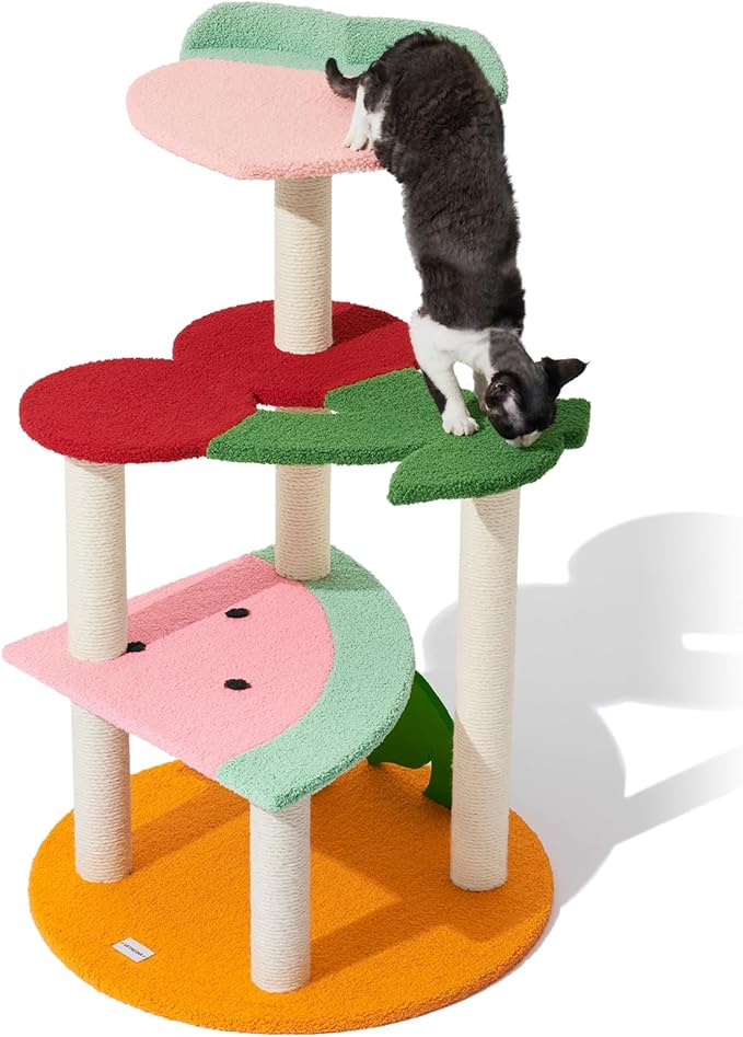 VETRESKA 41.3 Inches Multi-Level Cat Tree Cat Tower with Fruit-Shaped Platform and Sisal-Covered Scratching Posts, Indoor Cats Furniture for Large Cats Kittens
